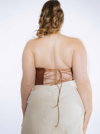 Cognac leather corset with lace-up back